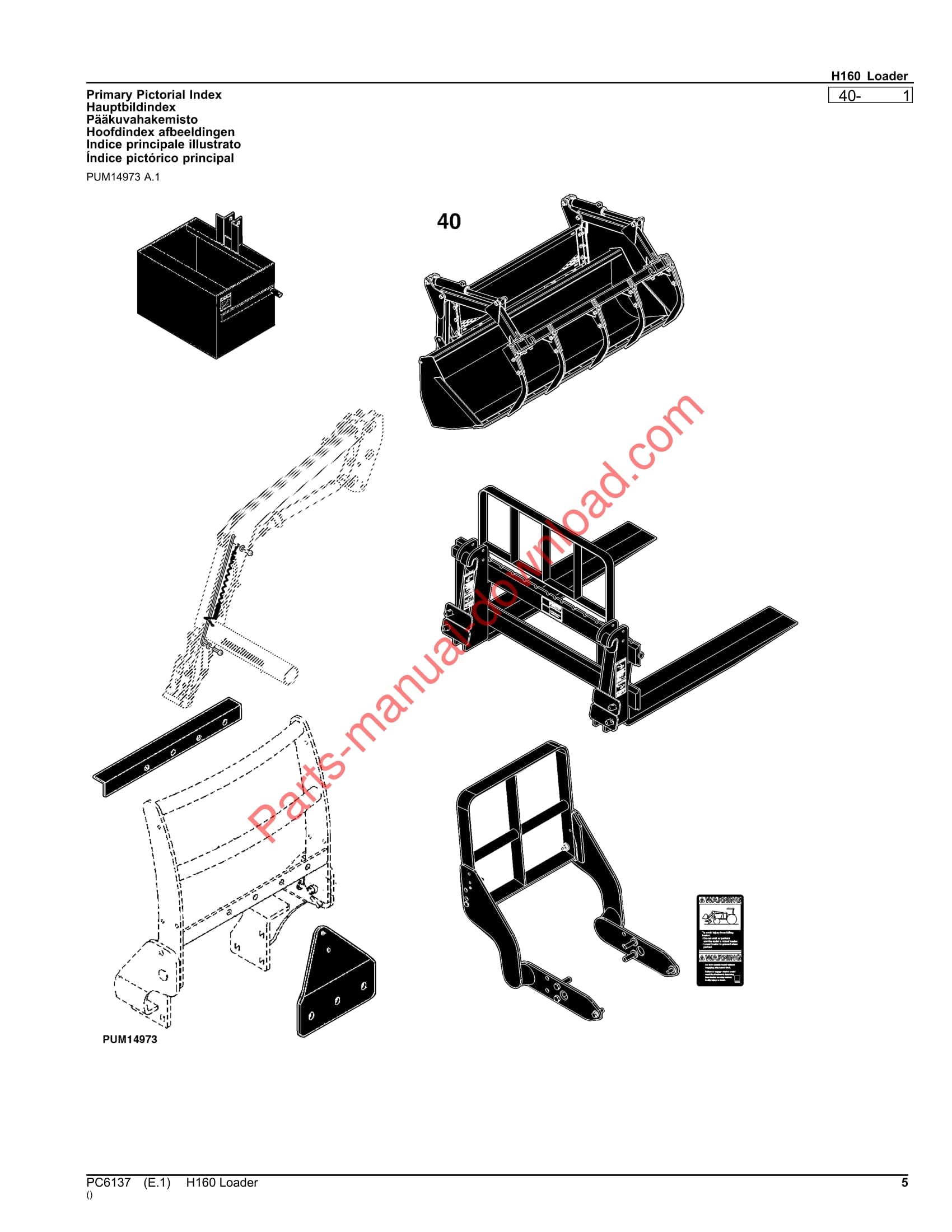 John Deere H160 Loader Parts Manual PC6137 