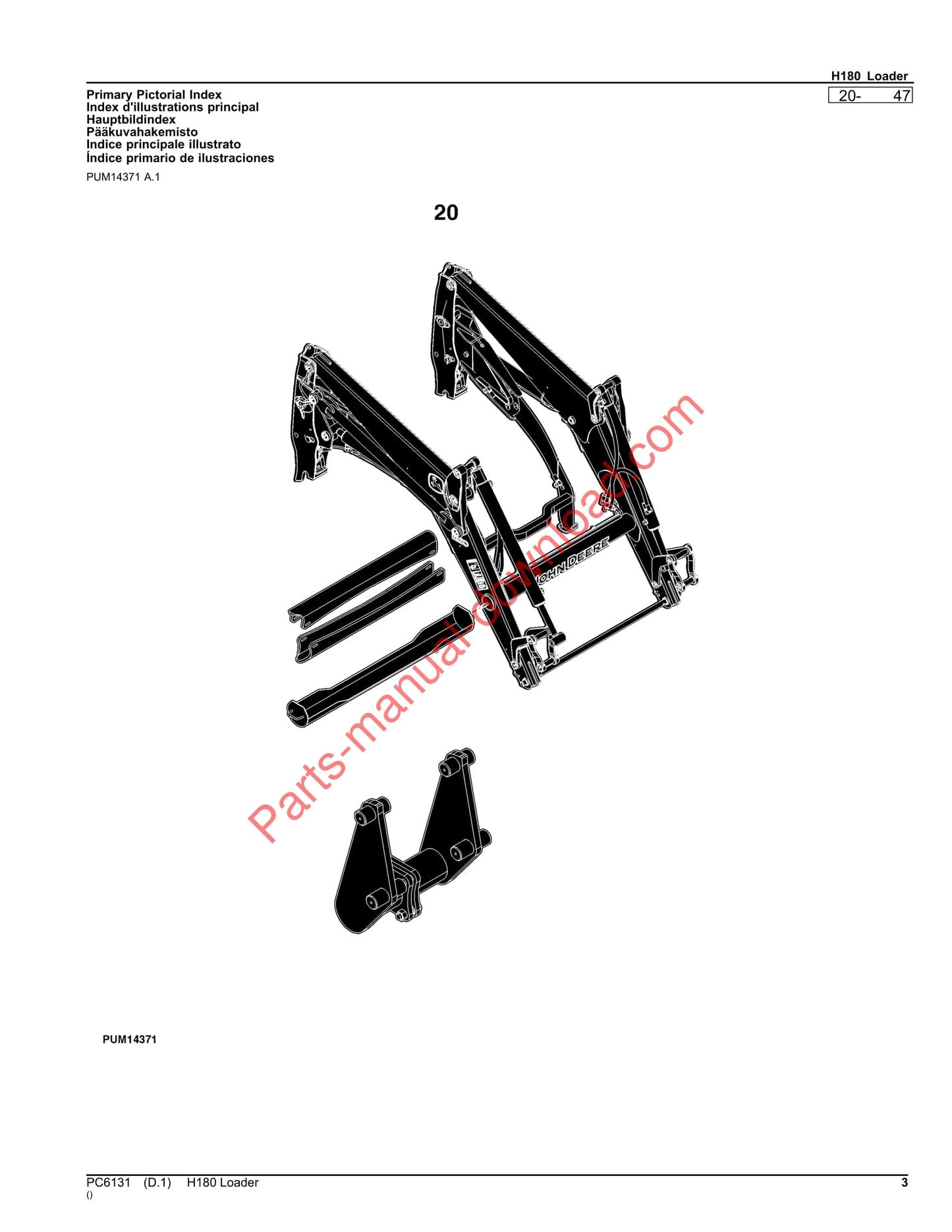 John Deere H180 Loader Parts Manual PC6131 