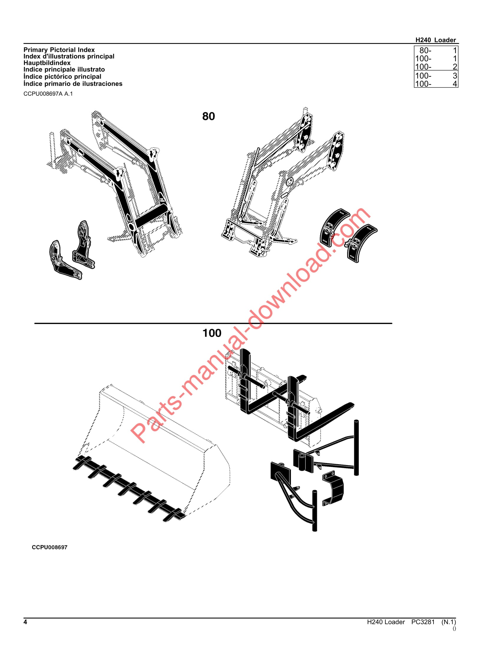 John Deere H240 Loader Parts Manual PC3281 