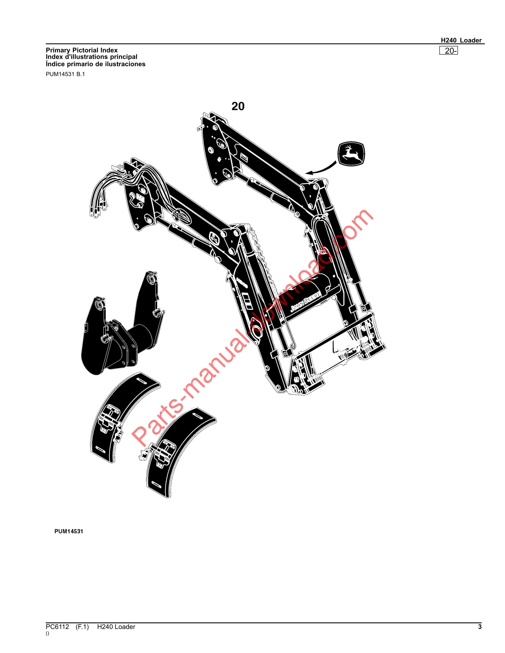 John Deere H240 Loader Parts Manual PC6112