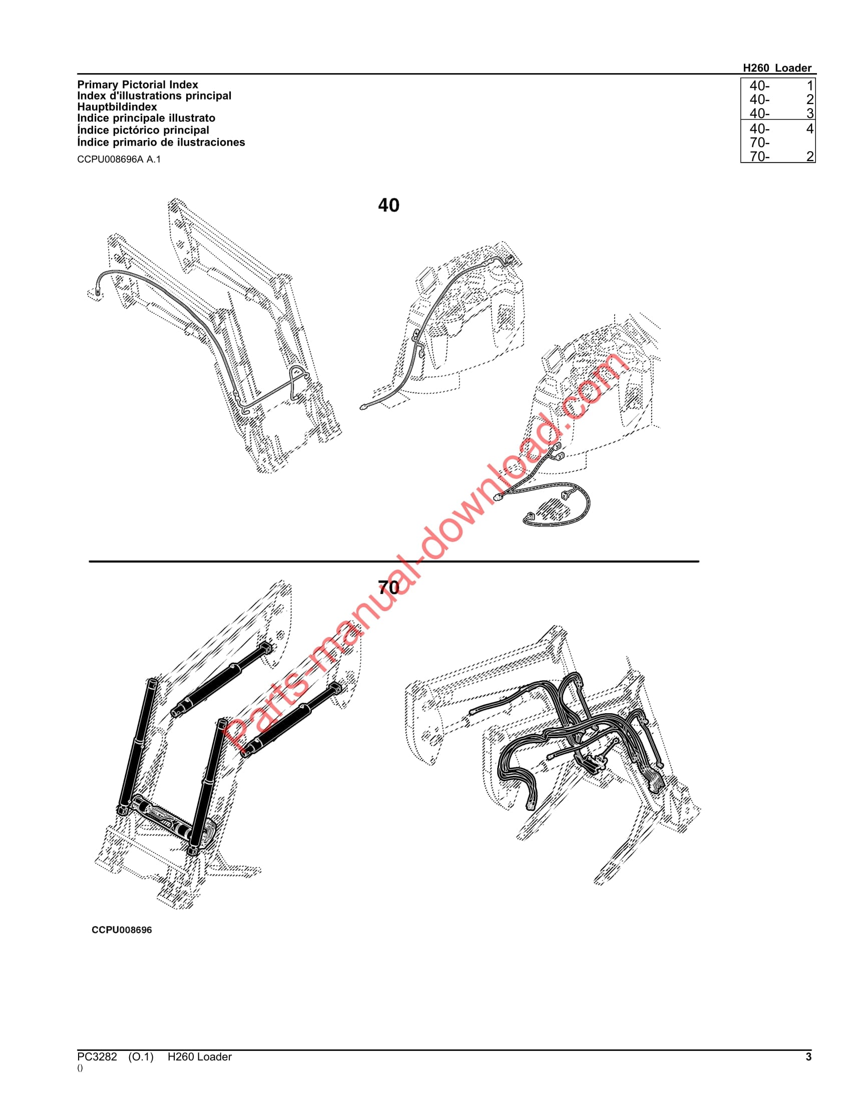 John Deere H260 Loader Parts Manual PC3282 