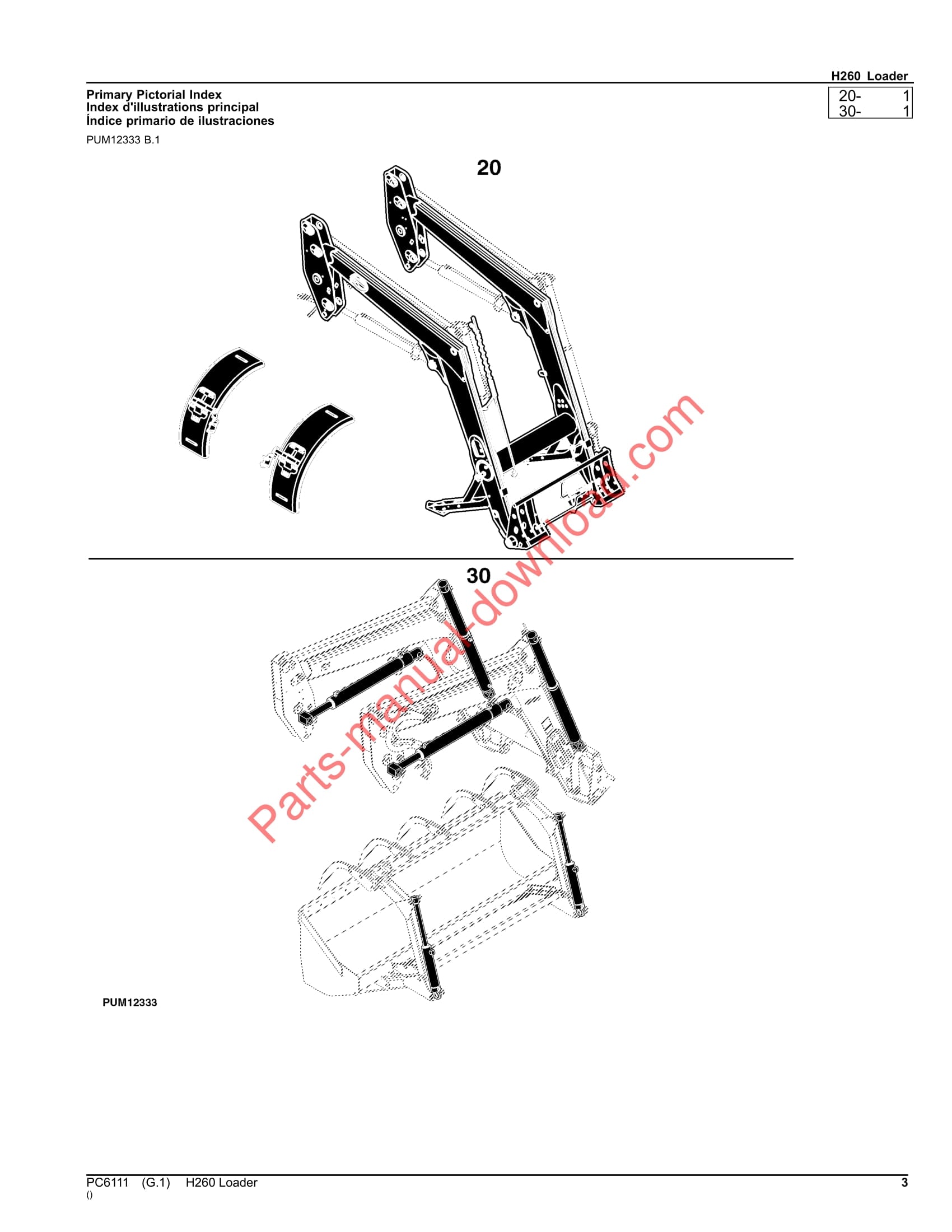 John Deere H260 Loader Parts Manual PC6111