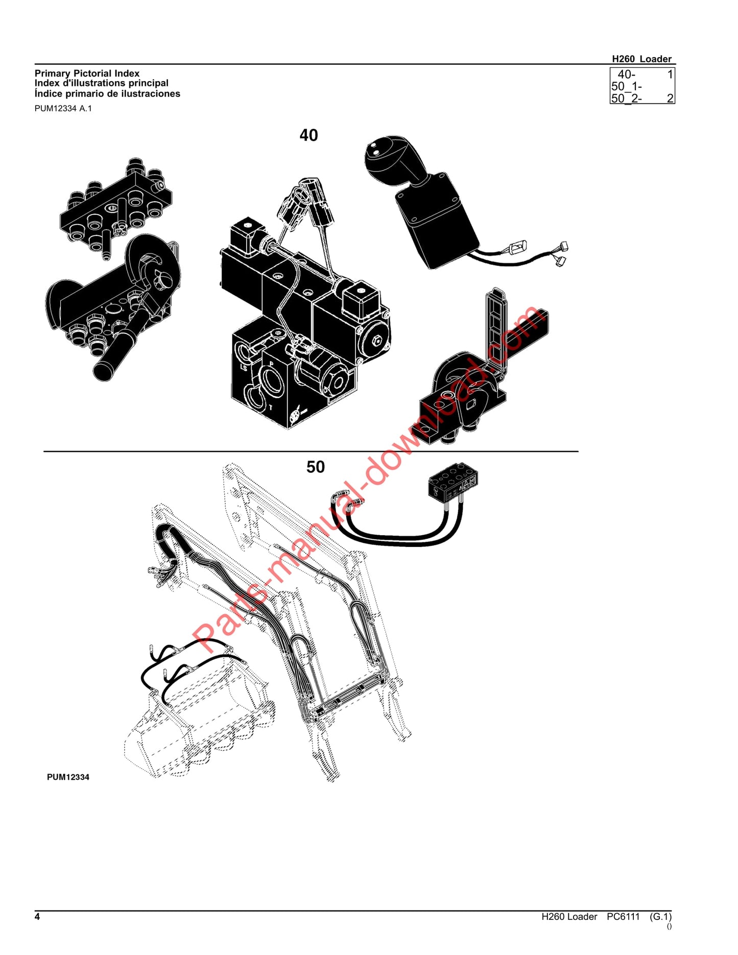 John Deere H260 Loader Parts Manual PC6111