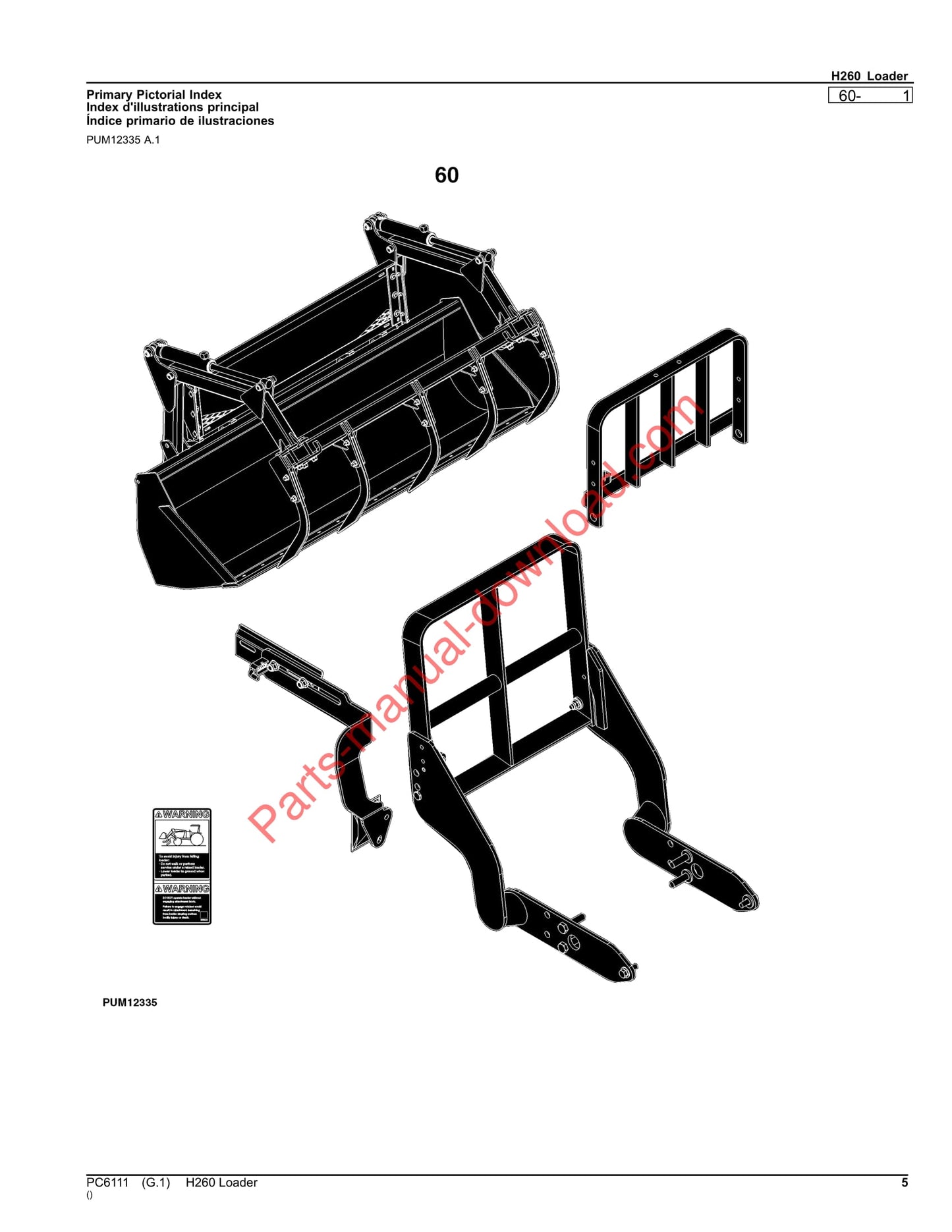 John Deere H260 Loader Parts Manual PC6111