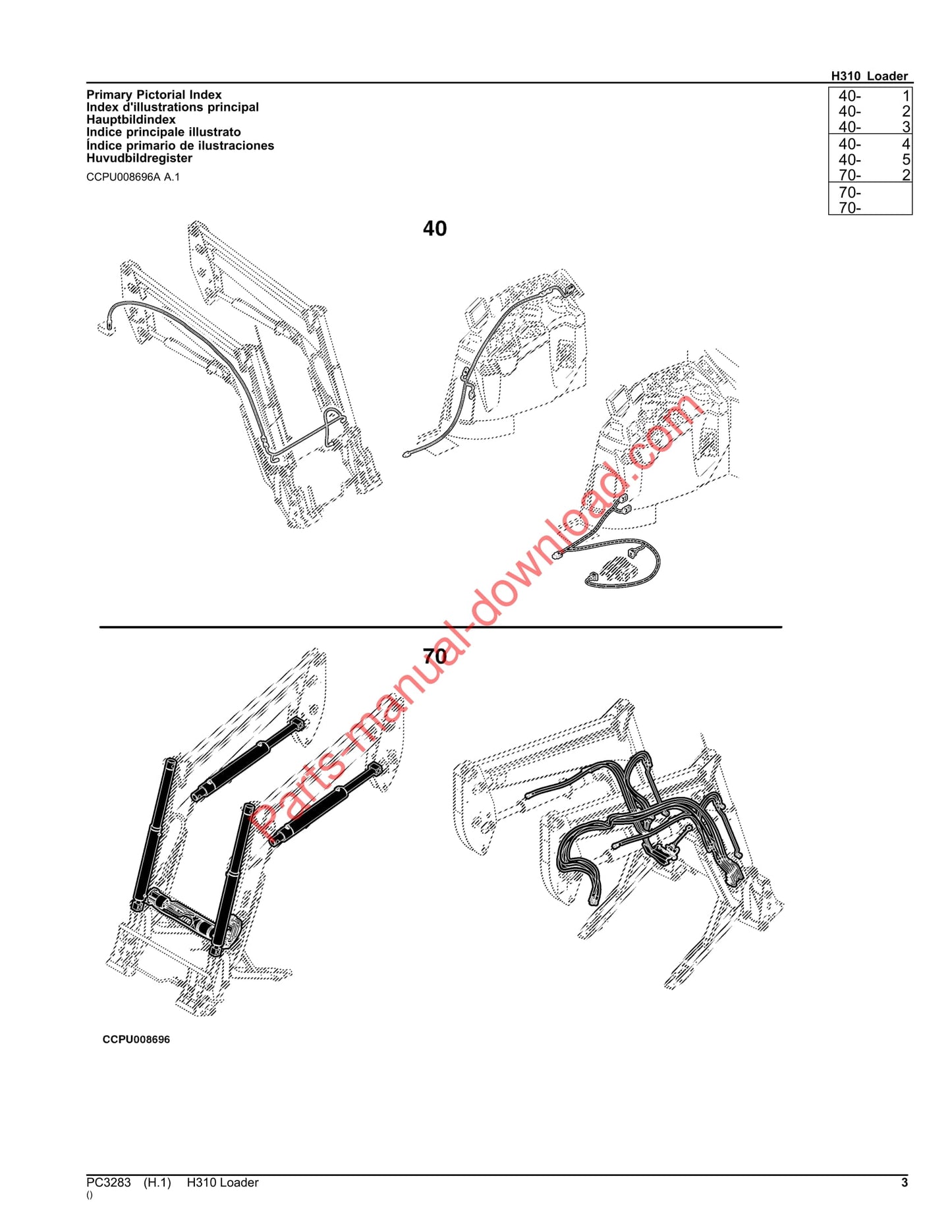 John Deere H310 Loader Parts Manual PC3283 