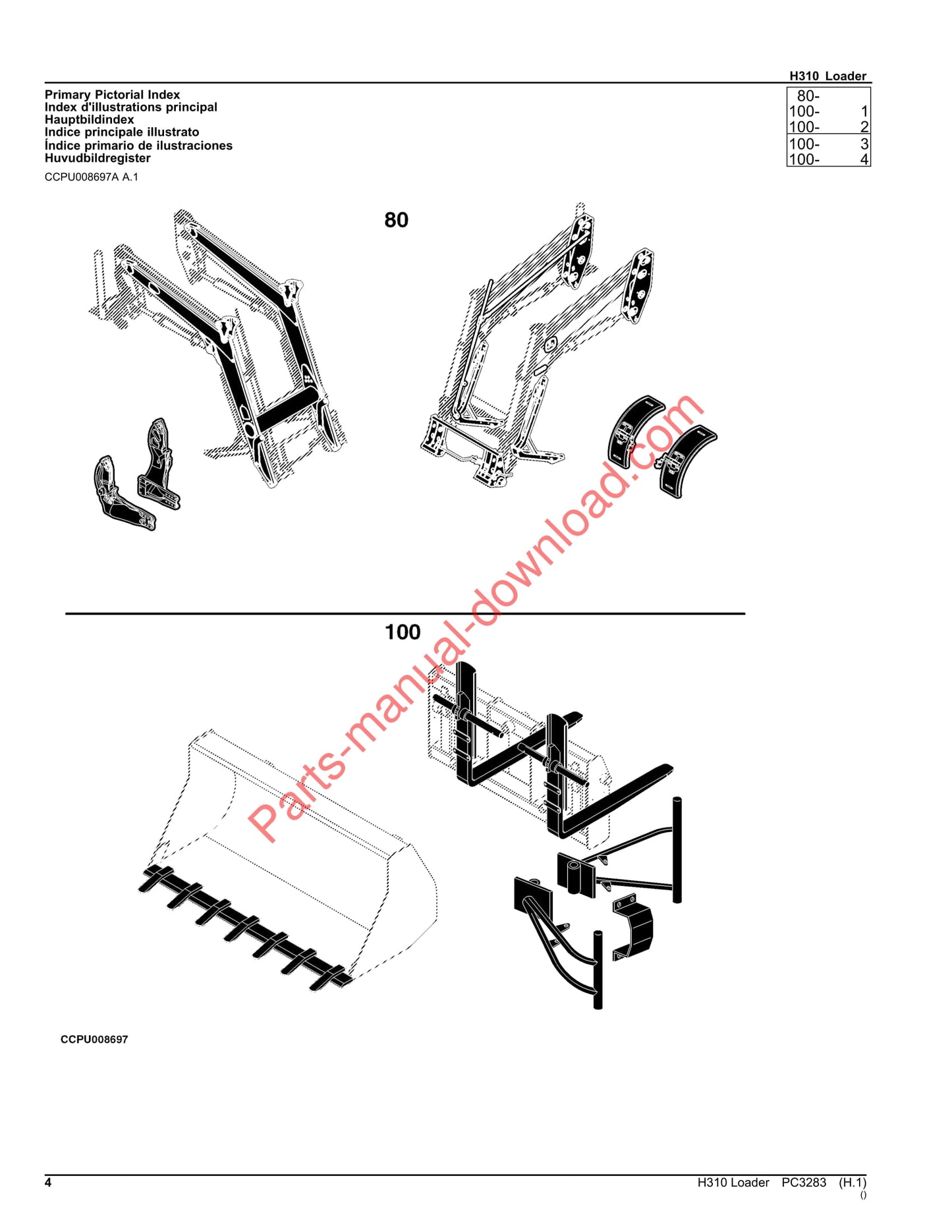 John Deere H310 Loader Parts Manual PC3283 