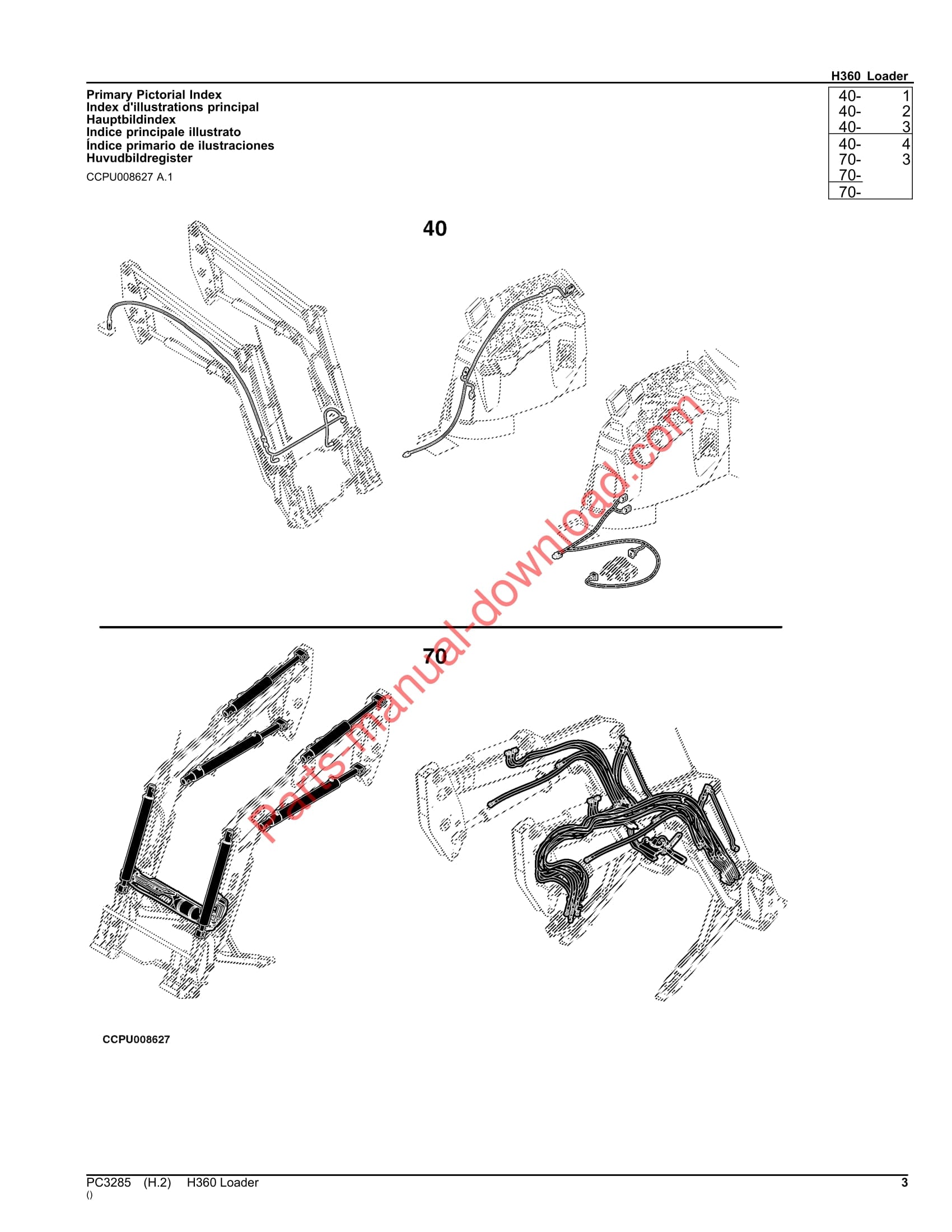 John Deere H360 Loader Parts Manual PC3285 