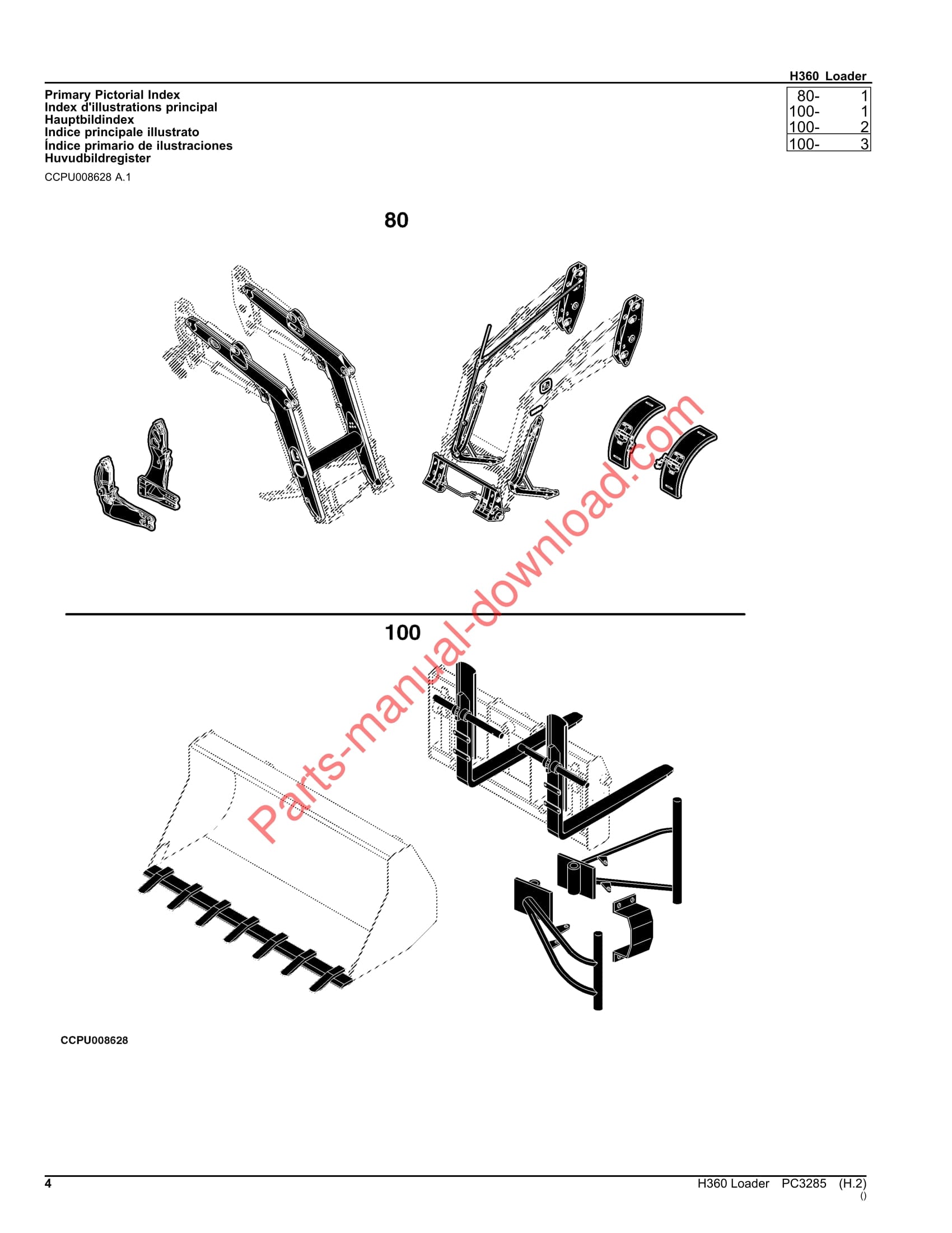 John Deere H360 Loader Parts Manual PC3285 