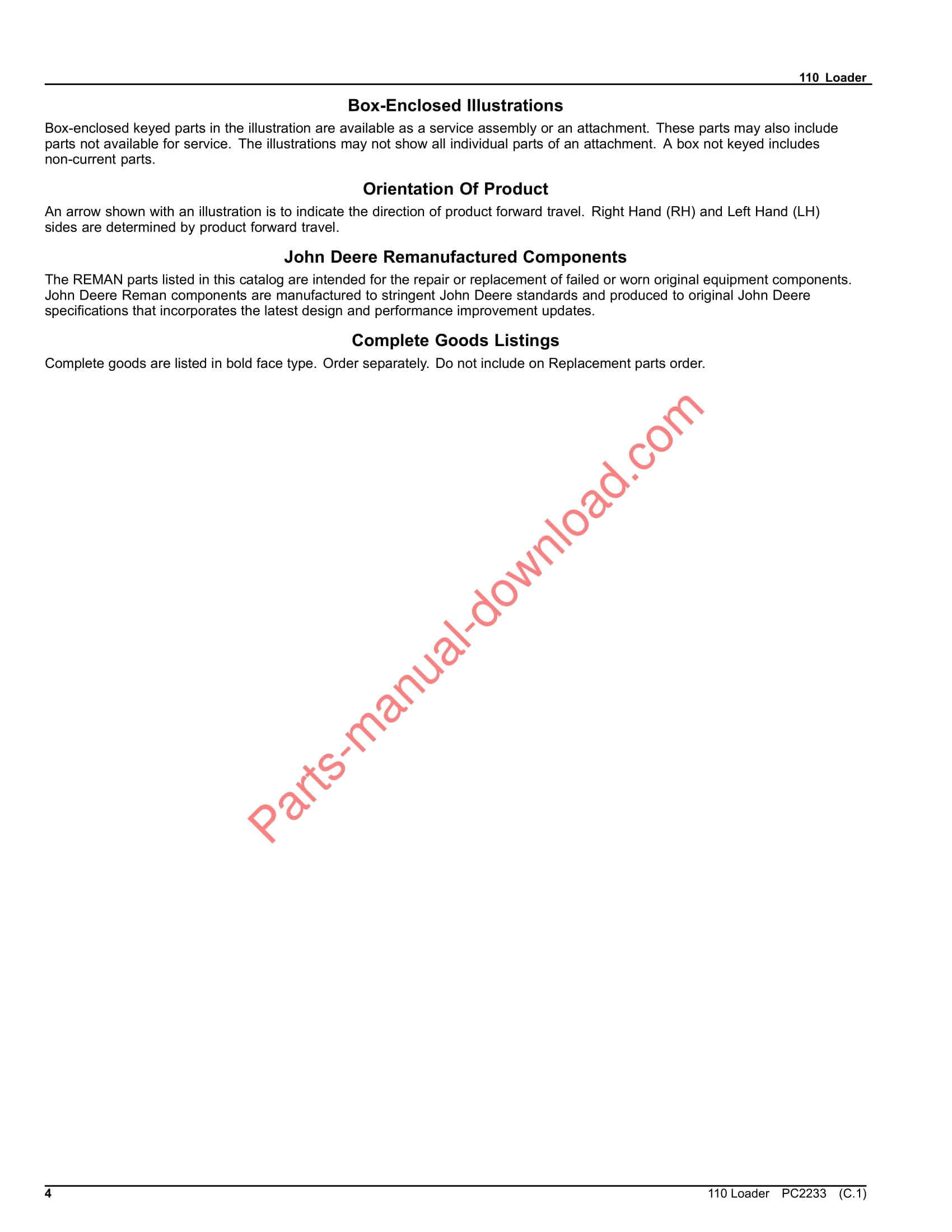 John Deere 110 Loader Parts Manual PC2233 