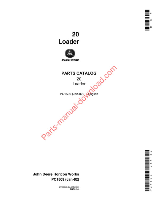 John Deere 20 Loader Parts Manual PC1509 05JAN82