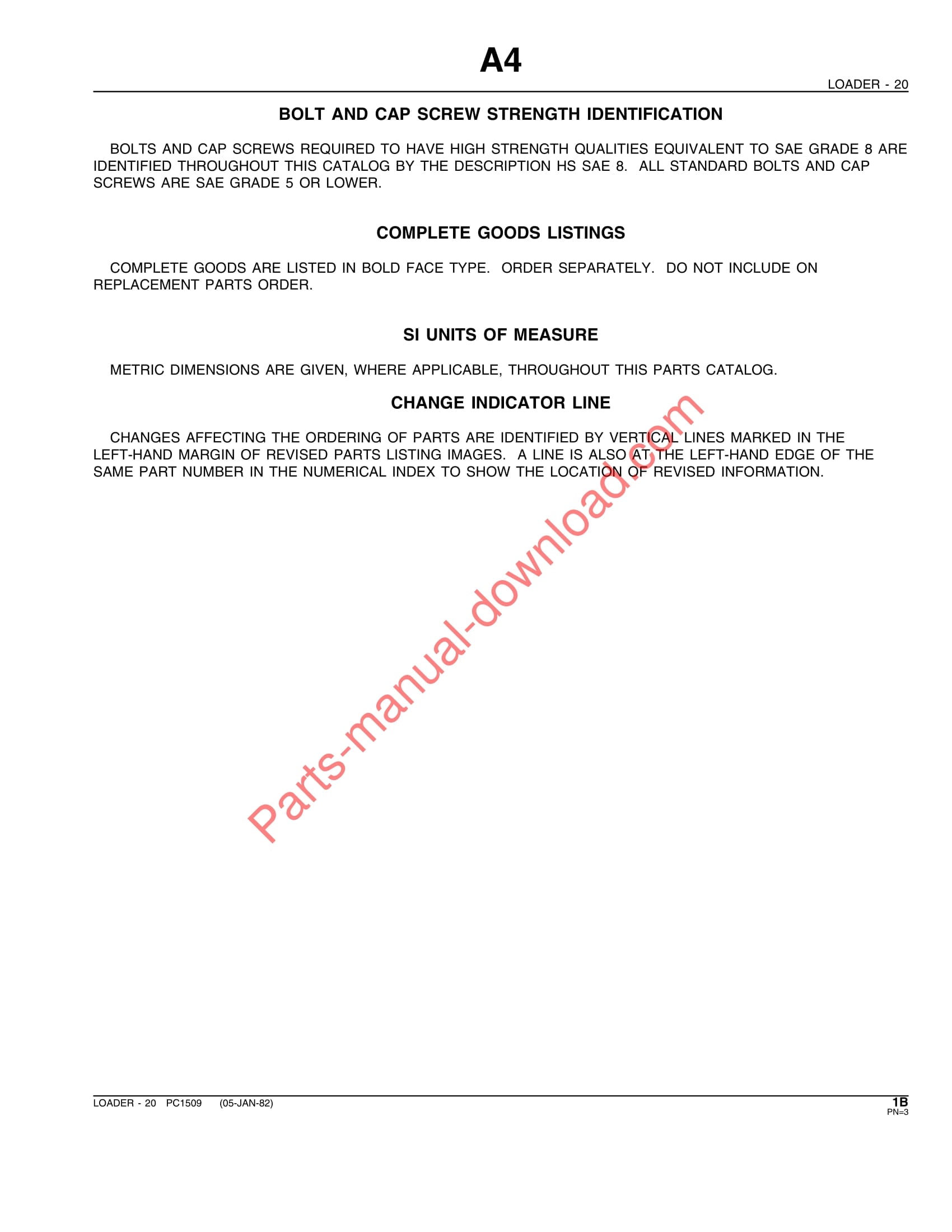 John Deere 20 Loader Parts Manual PC1509 05JAN82