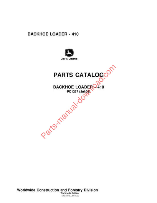 John Deere 410 Backhoe Parts Manual PC1227