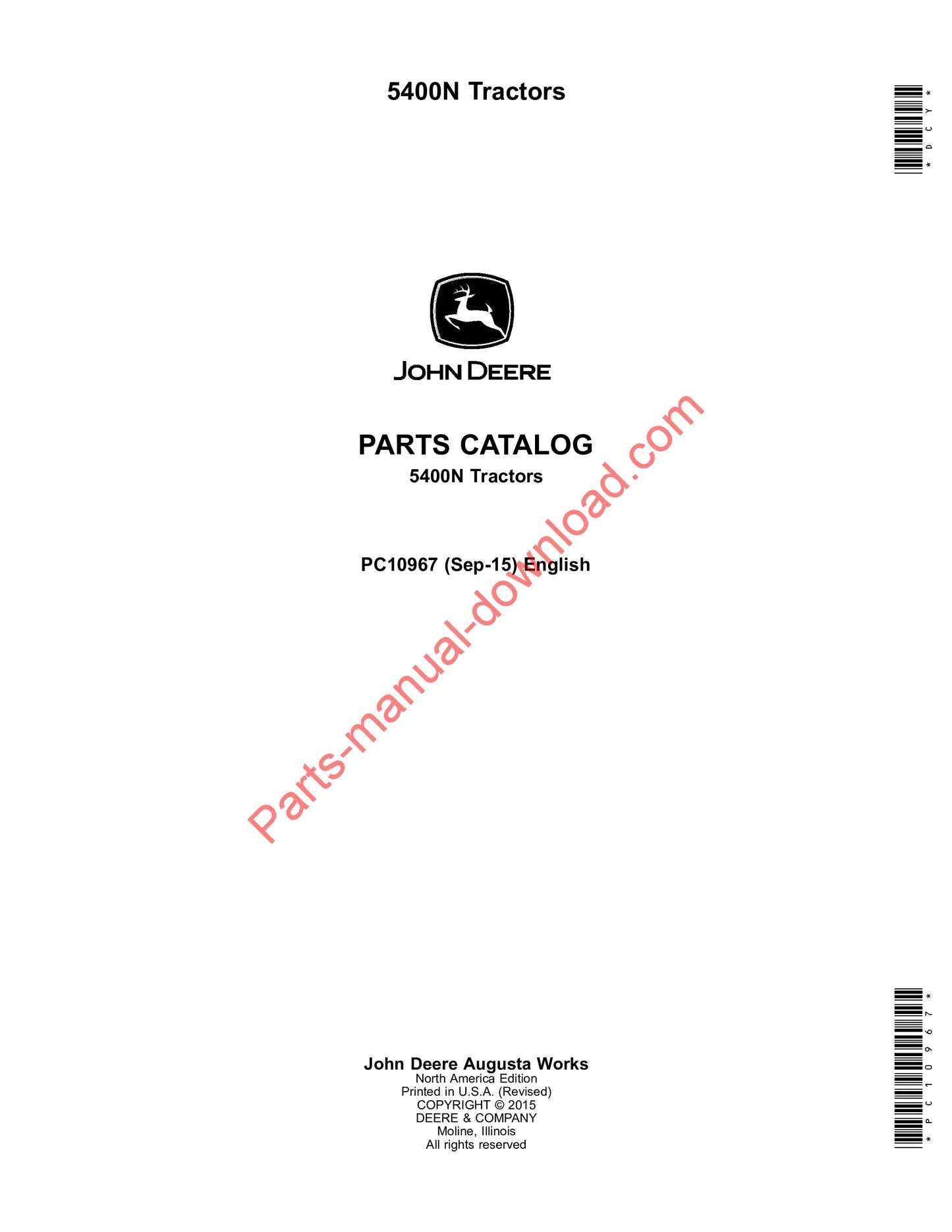 John Deere 5400N Tractor Parts Manual PC10967