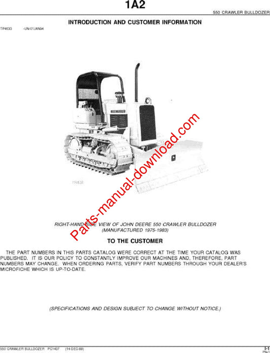 John Deere 550 Crawler Parts Manual PC1437