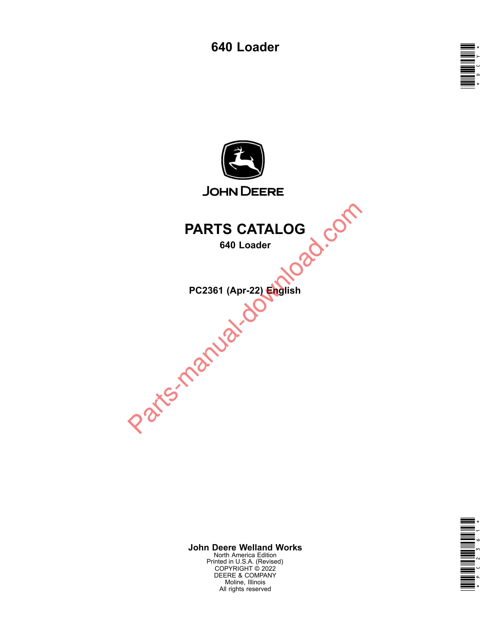 John Deere 640 Loader Parts Manual PC2361 