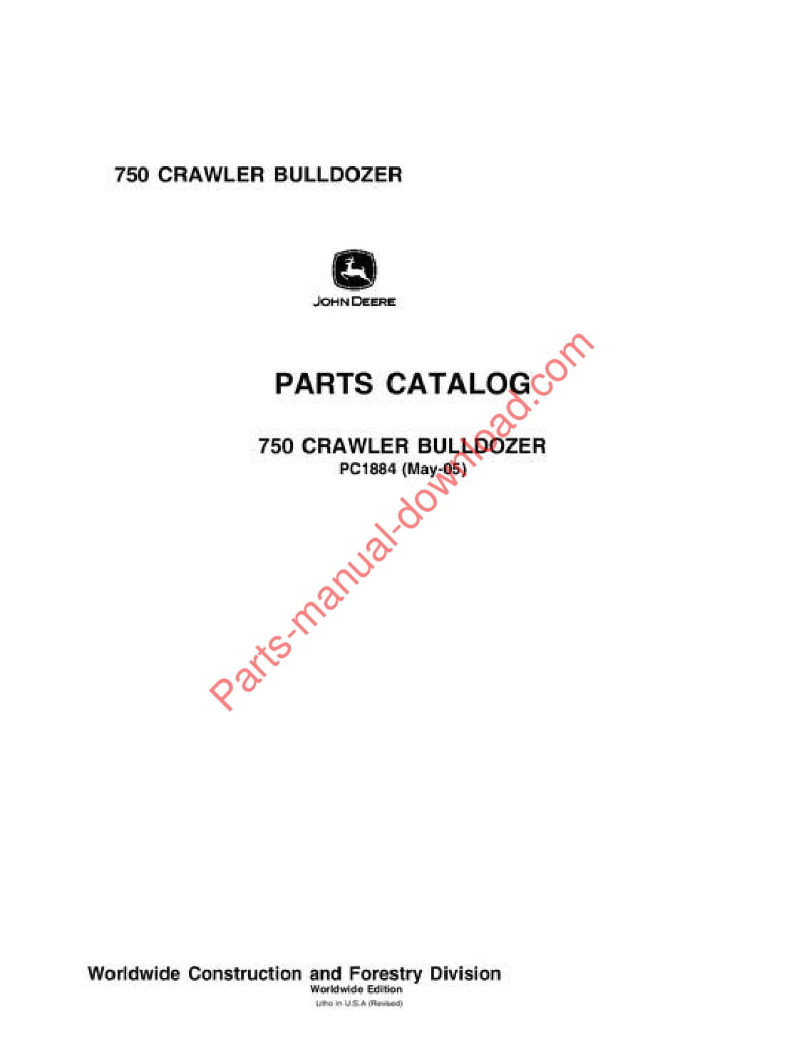 John Deere 750 Crawler Parts Manual PC1884