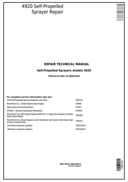 PDF JOHN DEERE 4920 SELF-PROPELLED SPRAYERS SERVICE TECHNICAL MANUAL TM2124 