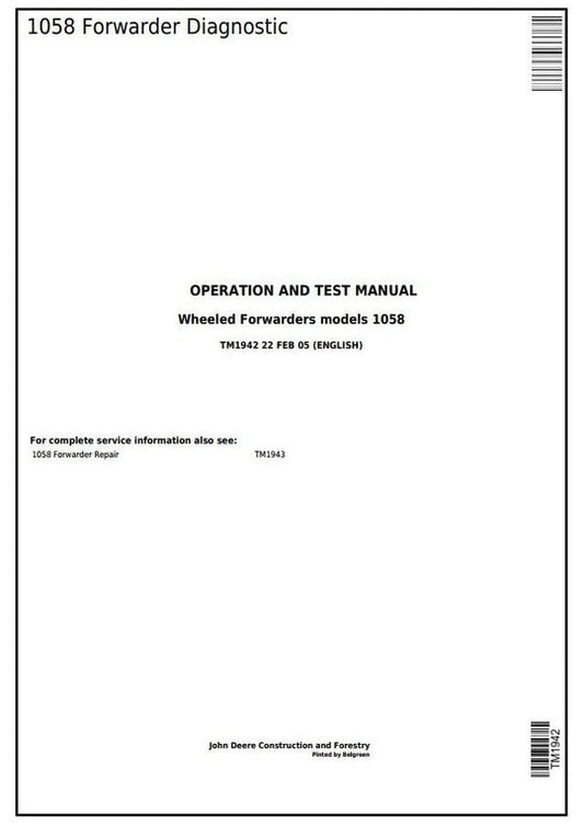 PDF John Deere 1010B 1058 Wheeled Forwarder Diagnostic and Test Service Manual TM1942