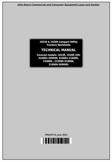 PDF John Deere 1023E & 1026R Worldwide Compact Utility Tractor Service Manual TM109719