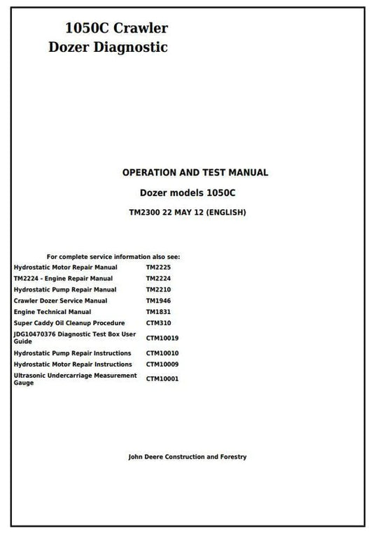 PDF John Deere 1050C Crawler Dozer Diagnostic, Operation and Test Service Manual TM2300