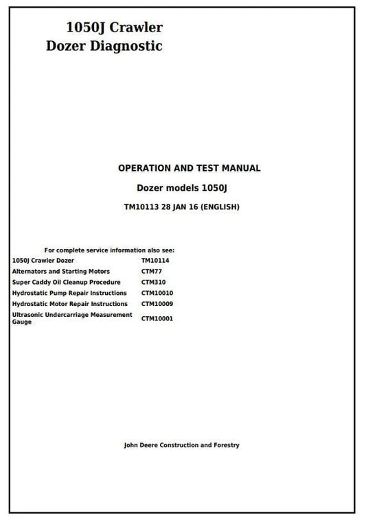 PDF John Deere 1050J Crawler Dozer Diagnostic and Test Service Manual TM10113