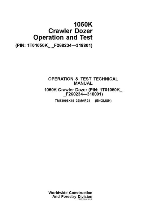 PDF John Deere 1050K Crawler Diagnostic & Test Service Manual TM13096X19