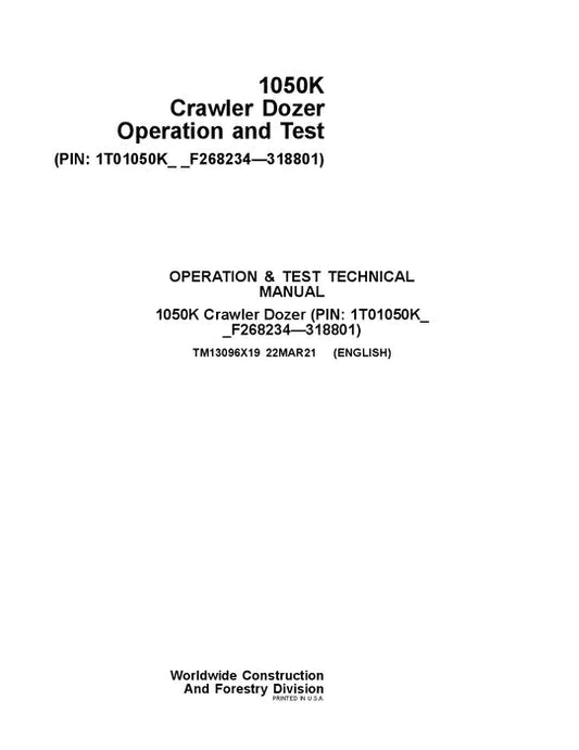 PDF John Deere 1050K Crawler Dozer Diagnostic And Test Manual TM13096X19