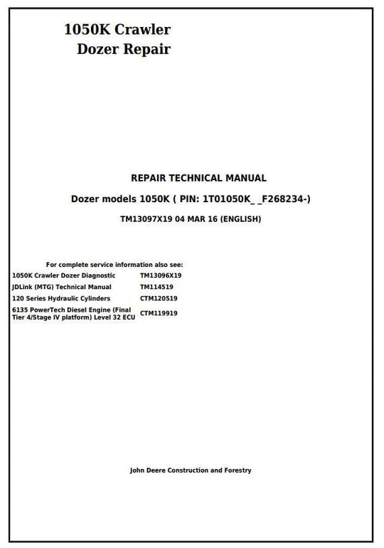 PDF John Deere 1050K Crawler Dozer Service Manual TM13097X19