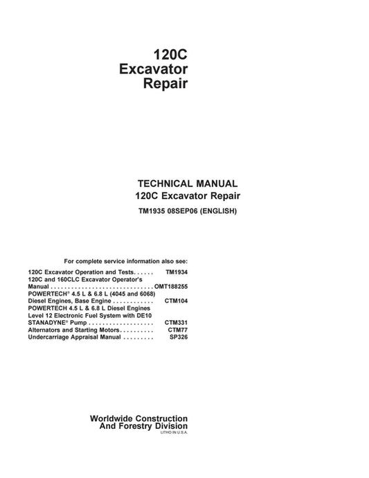 PDF John Deere 120C Excavator Service Technical Manual TM1935 