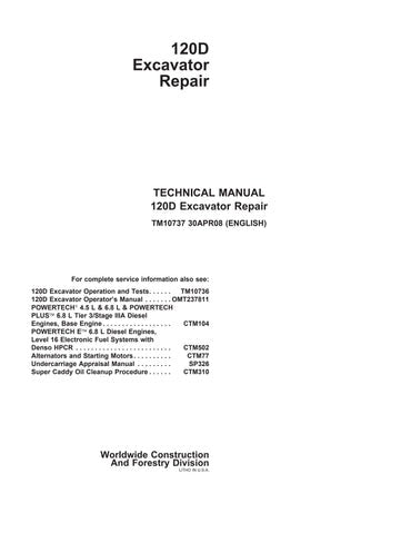 PDF John Deere 120D Excavator Service Manual TM10737