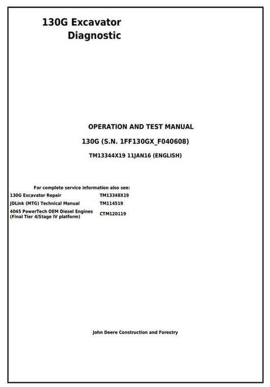 PDF John Deere 130G Excavator Diagnostic, Operation and Test Service Manual TM13344X19