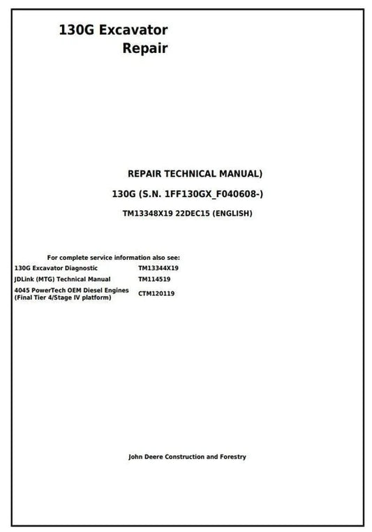 PDF John Deere 130G Excavator Service Repair Technical Manual