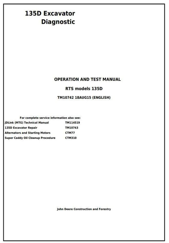 PDF John Deere 135D RTS Excavator Diagnostic, Operation and Test Service Manual TM10742 