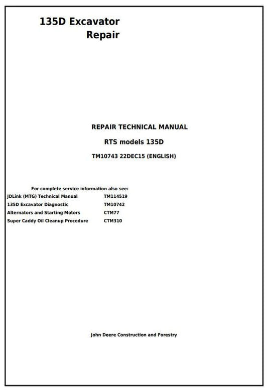 PDF John Deere 135D RTS Excavator Technical Service Manual TM10743 