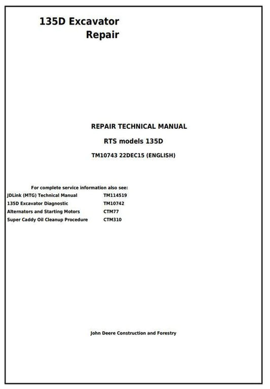 PDF John Deere 135D RTS Excavator Technical Service Manual TM10743 