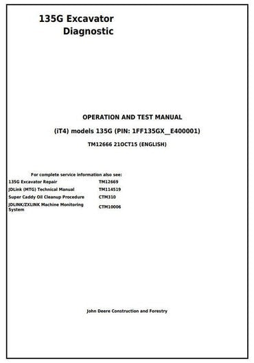 PDF John Deere 135G (iT4) Excavator Diagnostic and Test Service Manual TM12666