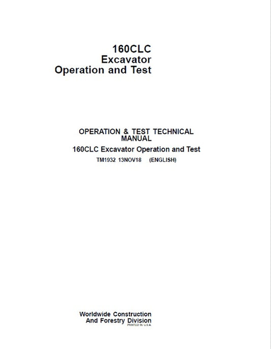 PDF John Deere 160CLC Excavator Diagnostic and Test Service Manual TM1932