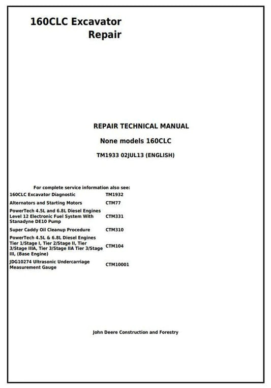 PDF John Deere 160CLC Excavator Service Manual TM1933 