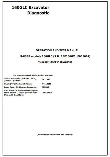 PDF John Deere 160GLC (iT4/S3B) Excavator Diagnostic and Test Service Manual TM12342