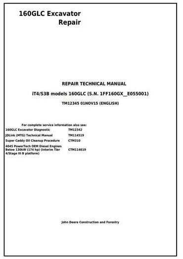 PDF John Deere 160GLC iT4_S3B Excavator Service Manual TM12345