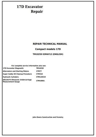 PDF John Deere 17D Compact Excavator Technical Service Manual TM10259