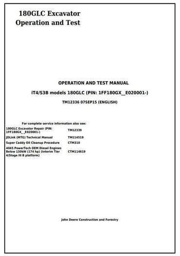 PDF John Deere 180GLC iT4_S3B Excavator Diagnostic and Test Service Manual TM12336