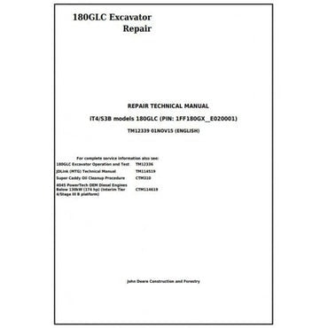 PDF John Deere 180GLC iT4_S3B Excavator Repair Service Manual TM12339