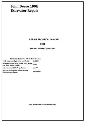 PDF John Deere 190E Excavator Technical Service Repair Manual TM1540