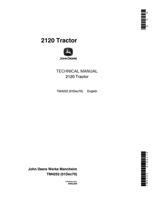 PDF John Deere 2020 2120 Tractor Technical Service Repair Manual TM4252