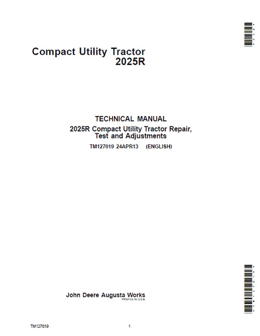 PDF John Deere 2025R Compact Utility Tractor Service Technical Manual TM127019 