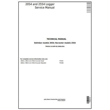 PDF John Deere 2054 Delimber and 2554 Harvester Logger Repair Service Manual TM2016