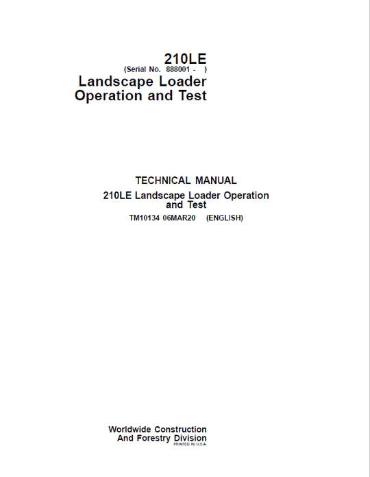 PDF John Deere 210LE Landscape Loader Diagnostic and Test Manual TM10134