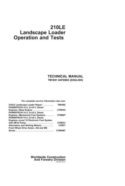 PDF John Deere 210LE Landscape Loader Diagnostic and Test Manual TM1691