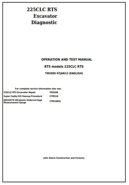 PDF John Deere 225CLC RTS Excavator Diagnostic, Operation and Test Manual TM2095 